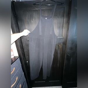 Black tie at shoulder cotton overalls